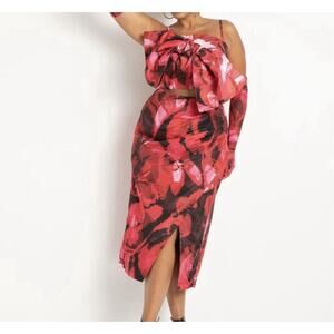 NWT Eloquii Red Pink & Black Maxi Skirt With Slit Size 18